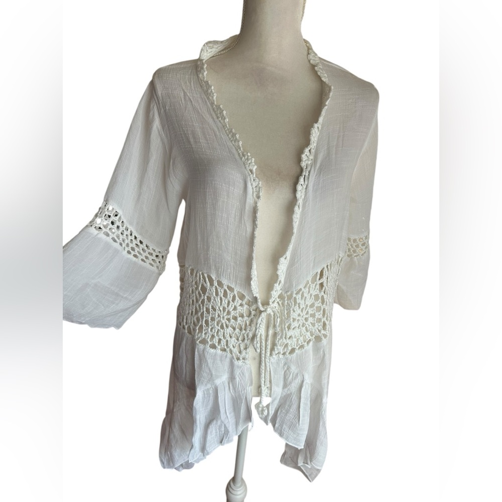 White Crochet Trim Swim Coverup